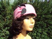 Bandeau en polaire rose Ã  feuilles noires