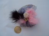 Broche plumes roses et 2 fleurs n°24