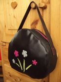 Sac noir fleurs roses H28cm, L29cm, E9cm