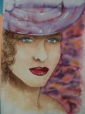 Visage et chapeau mauve